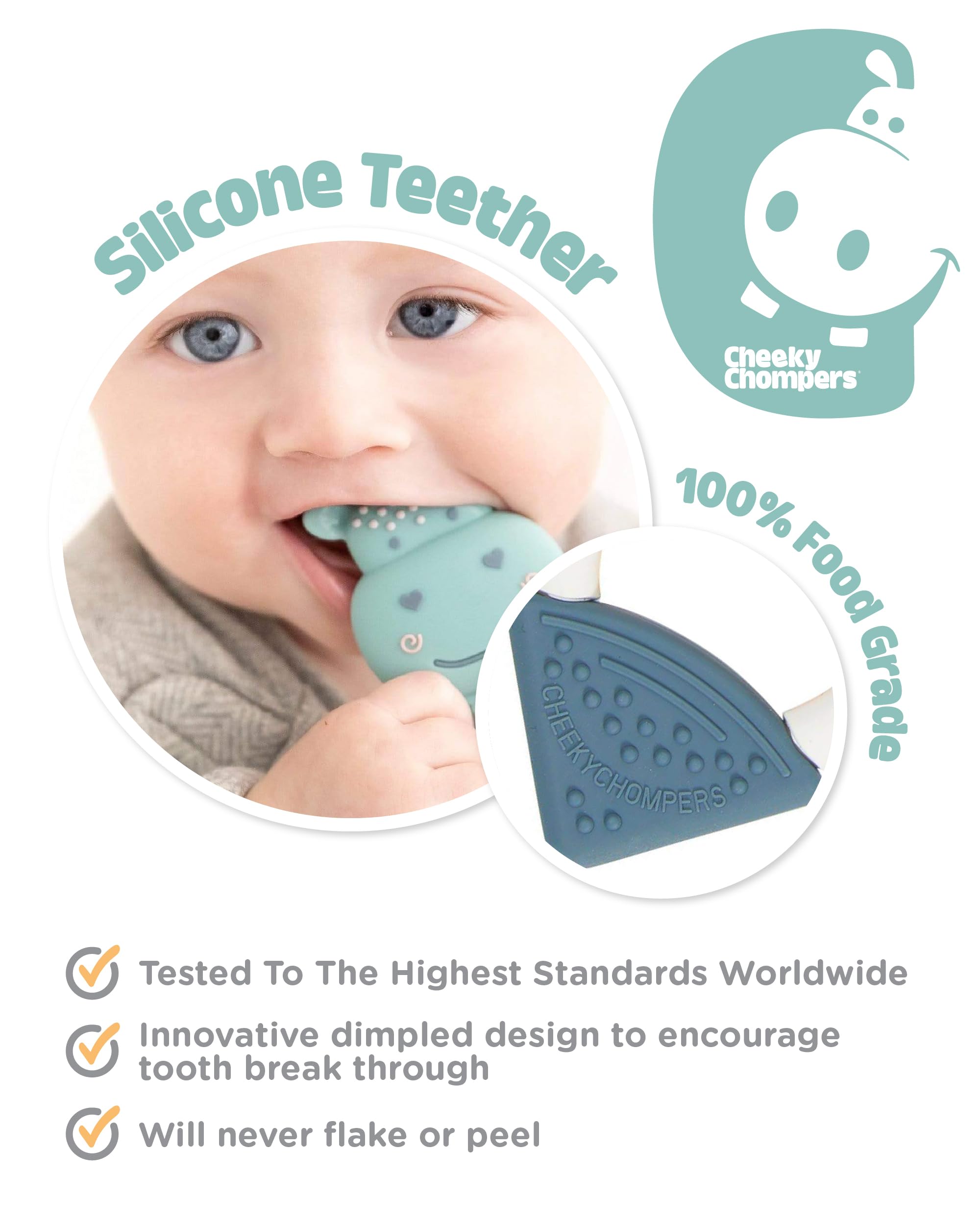 Cheeky Chompers Animal Teethers   Teething Rings with Integrated Gel Applicator   Soft Silicone Design   100% BPA and Phthalate-Free   Darcy The Elephant