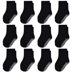 Kids Non Slip Toddler Boy Grip Socks 12 Pairs Anti Skid Sticky Socks for 1-10 Years Infants Baby Children (#3 12Pairs Black, 1-3 Years)