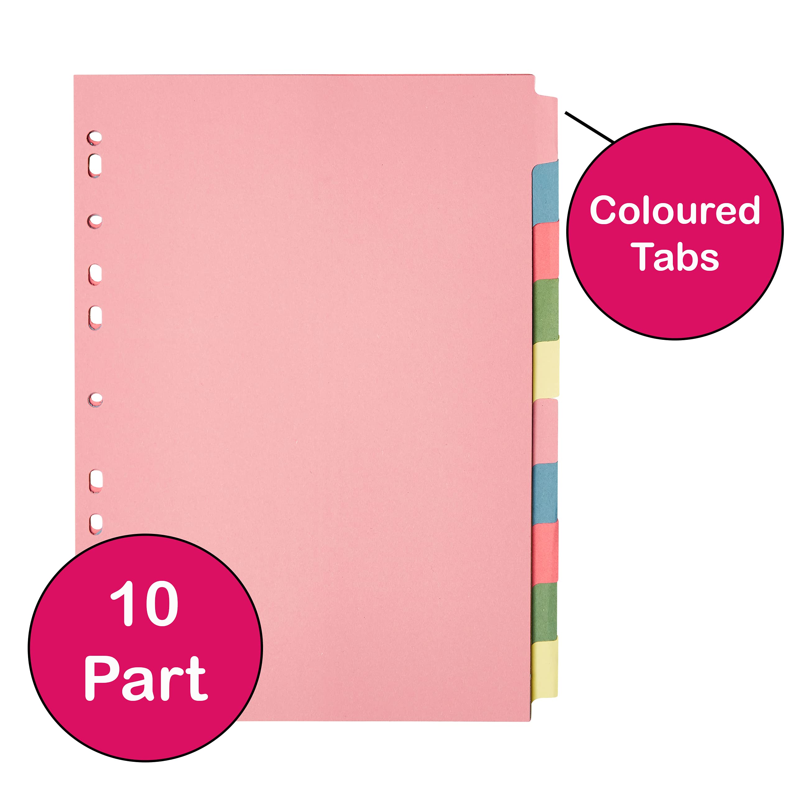 A4 File Dividers 10 Part   A4 Subject Dividers 10 Part Card Folder Dividers Multi Hole Punched in Assorted Colours   Fit All A4 Portrait File Dividers