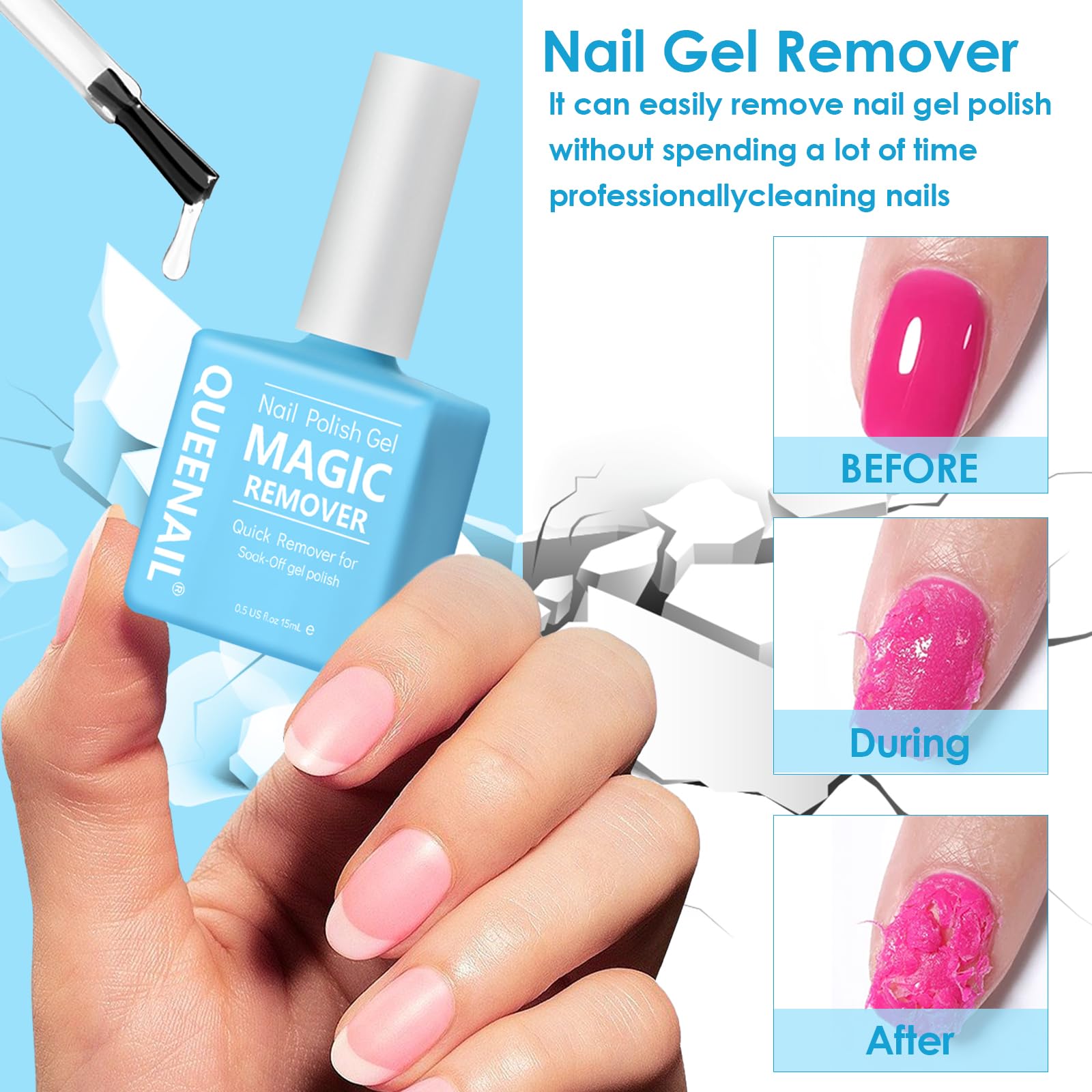 1 Piece Gel Nail Polish Remover 15ml,Fast Gel Acrylic Polish Remover,Gel Remover with 1 Gel Polish Scraper & 1 Nail File,Quickly Easily Clean,No Damage To Nails