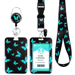 Lanyard with Card Holder, Badge Holder Neck Strap, Lanyard Retractable with Swivel Lobster Clasp for Teachers, Nurses, Doctors, Students(Blue Butterfly)