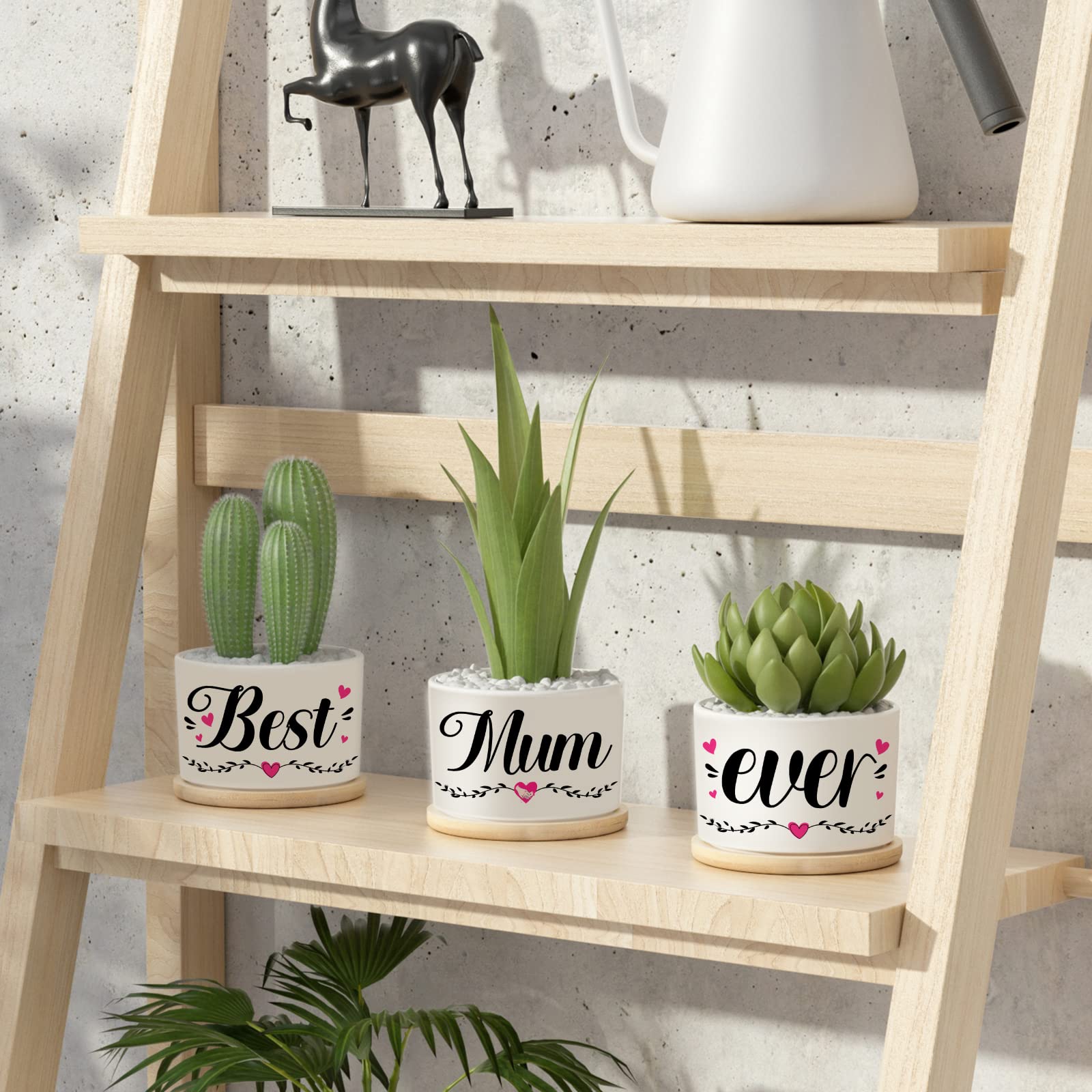 Aujzoo Mum Gifts For Birthday, Mum Gifts from Daughters Sons for Mother's Day, Best Mum Ever Succulent Pots Creative Present for Mom, Garden Decor Planter Succulent Pots