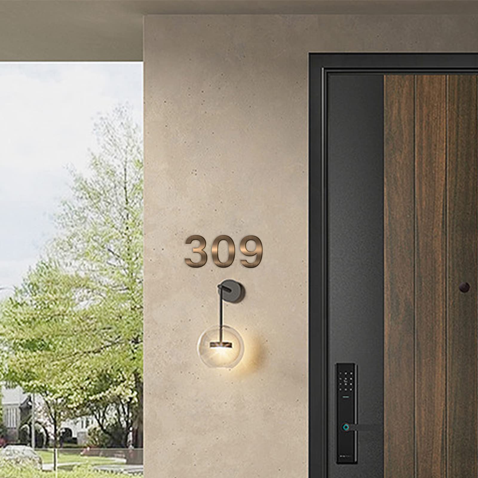 FORYEE House Numbers Plaques Door Numbers, 3D Door Address Numbers Stickers Floating Appearanc for Apartment, Mailbox Signs Numbers, Hotel Room, House (Bronze 4 Number)