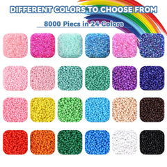 JOISHOP 12000pcs Glass Seed Beads for Bracelet Making Kit, 24 Colors 2mm Small Glass Beads Tiny Waist Beads Friendship Bracelet Making kit for Girls Jewelry Making DIY Craft Bracelet Necklaces