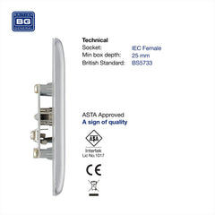 BG Electrical NBS60-01 Single Co-Axial Socket, Brushed Steel, 86mm x 86mm x 20mm