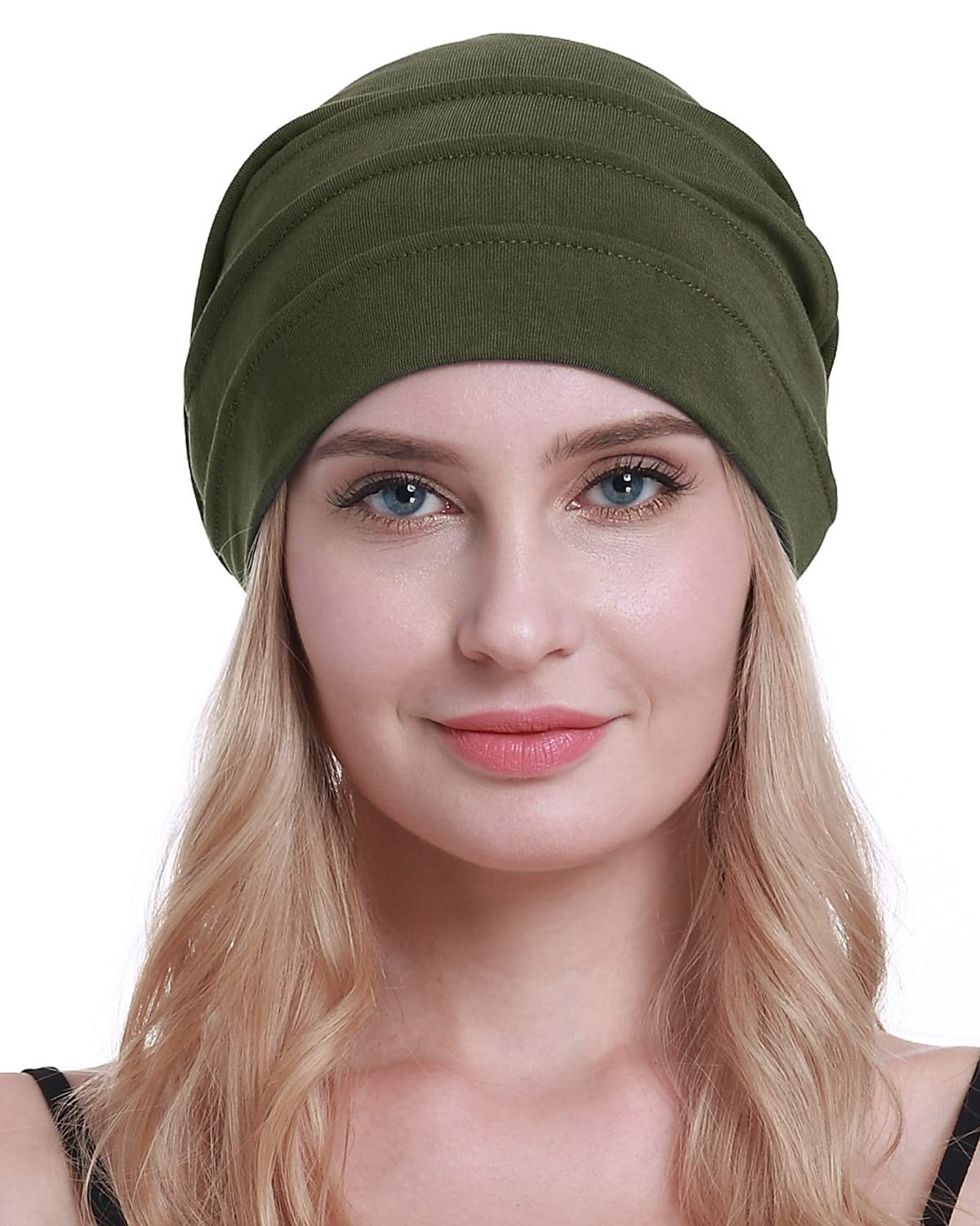 osvyo Cotton Chemo Hats Soft Caps Cancer Headwear for Women Hair Loss Sealed Packaging Army Green, Army Green