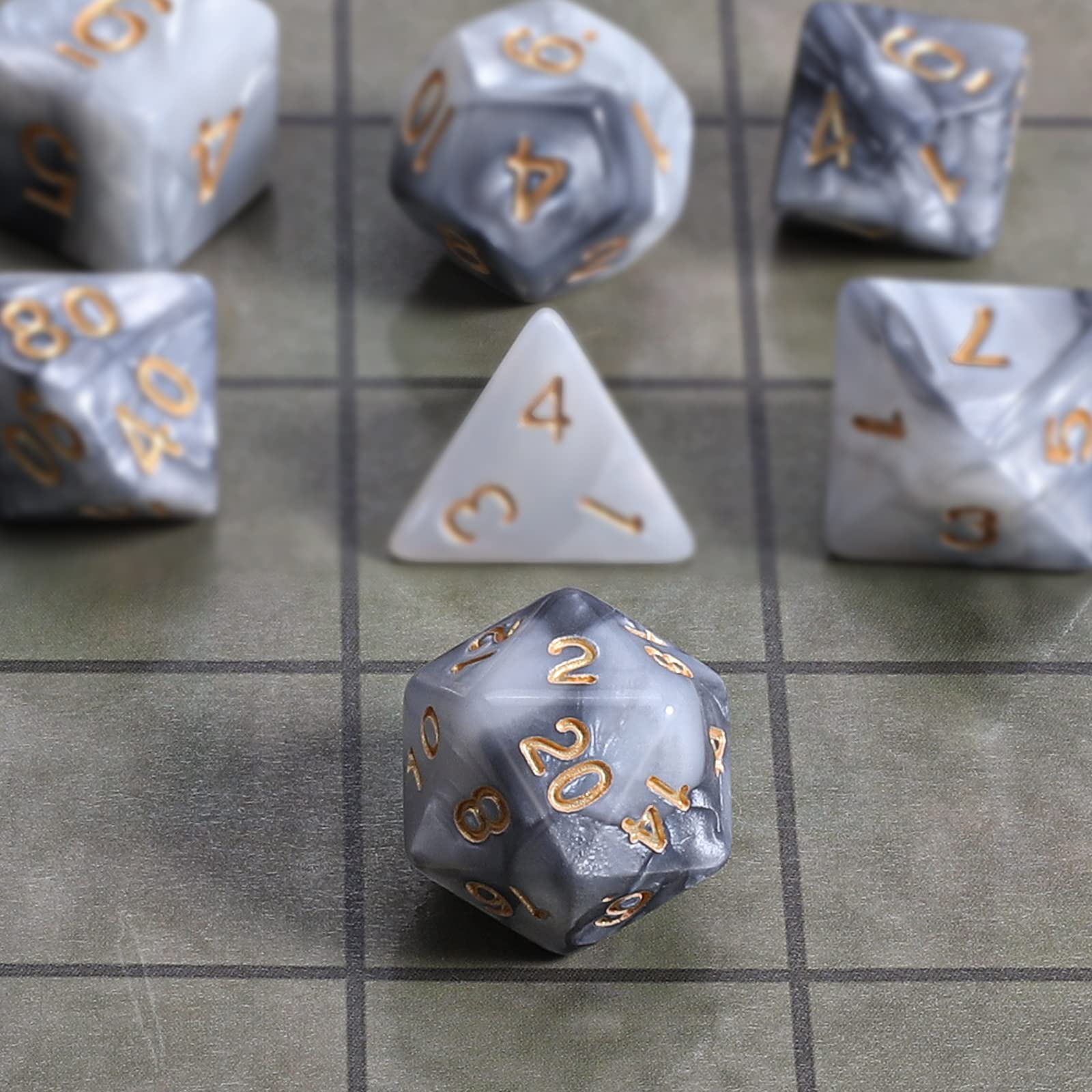 QMAY DND Dice Polyhedral Dice Set - 7 Pieces for Dungeon and Dragons MTG RPG D&D D20, D12, D10, D%, D8, D6, D4 (Grey mixed White)