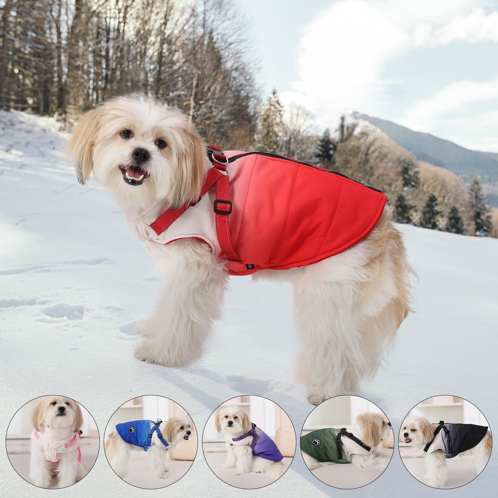 Poseca Dog Winter Coat Zipper Dog Coats Warm Winter Jackets for Dogs Waterproof Reflective Small Dog Harness Vest Winter Dogs Apparel (Small, Red)