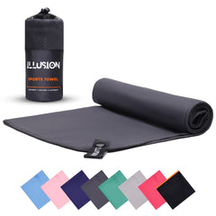 illusion Microfibre Towel for Active Sports 40x80cm - Lightweight Quick Dry Towel - Gym Towel Ideal for Dancing, Yoga, Running, Cycling (Dark Grey)