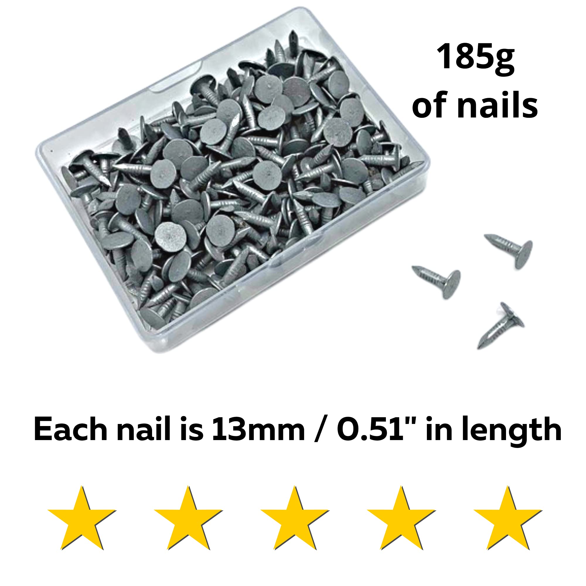 Galvanised 13mm Roofing Felt Clout Nails - The Perfect DIY & Professional Solution for Securing Shed Roofs with 185 Grams in a Handy Plastic Case!