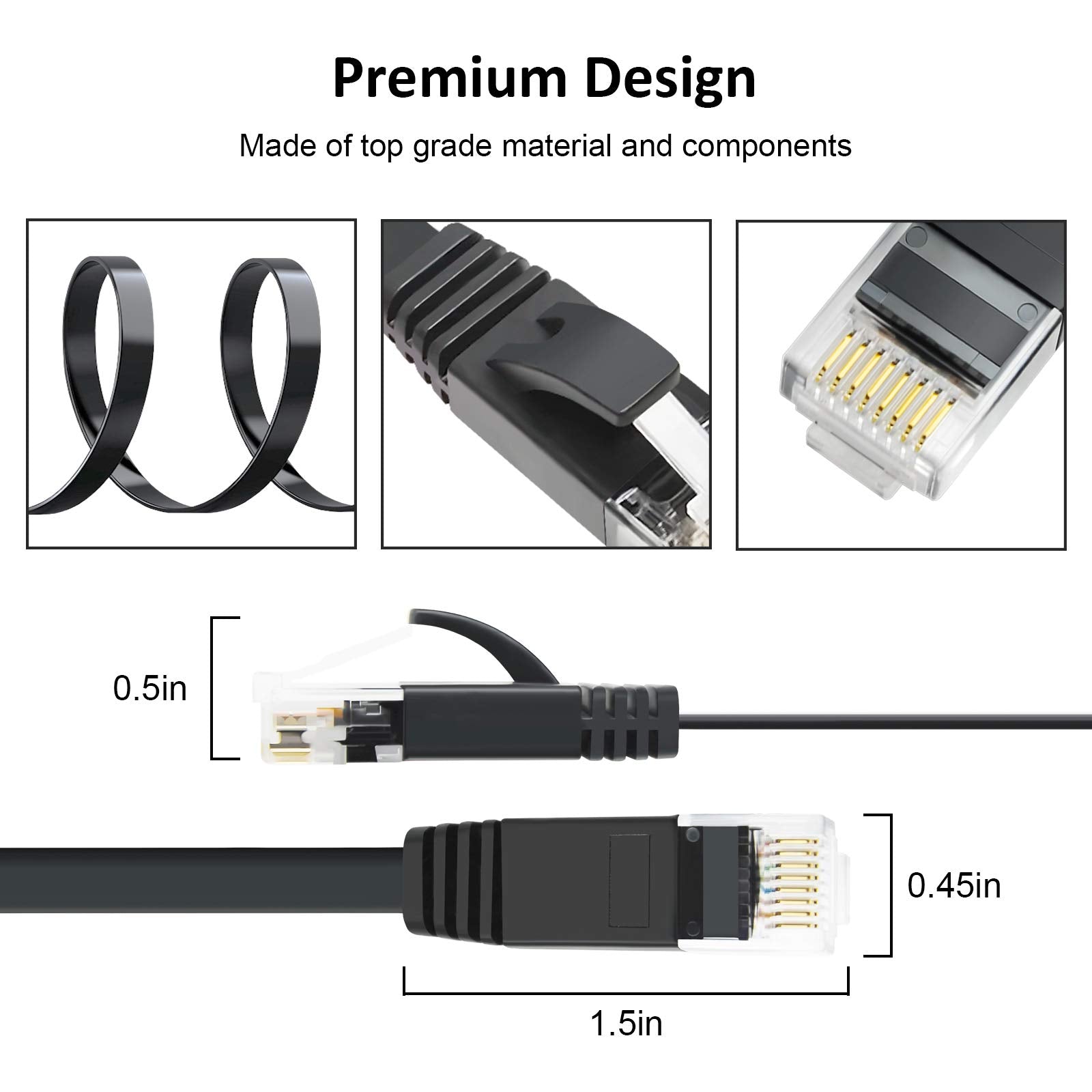 Yauhody CAT 6 Ethernet Cable 1m Ethernet Cable Black 6Pack 1m Network Cable High Speed CAT6 Ethernet Patch Cable 1m Lan Cable CAT6 Gigabit Internet LAN Patch Cable for TV Gaming Router(1m 6Pack Black)