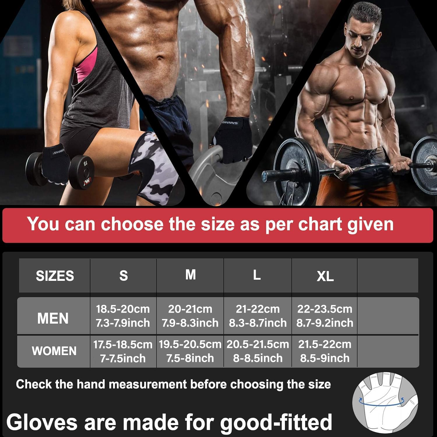 Gym Gloves Training Weight lifting Gloves for Men Women Wrist Support Padded Extra Grip Palm Protection Exercise Fitness Workout Gloves Cycling,Hanging,Pull ups,Breathable (Short Wrist, L)