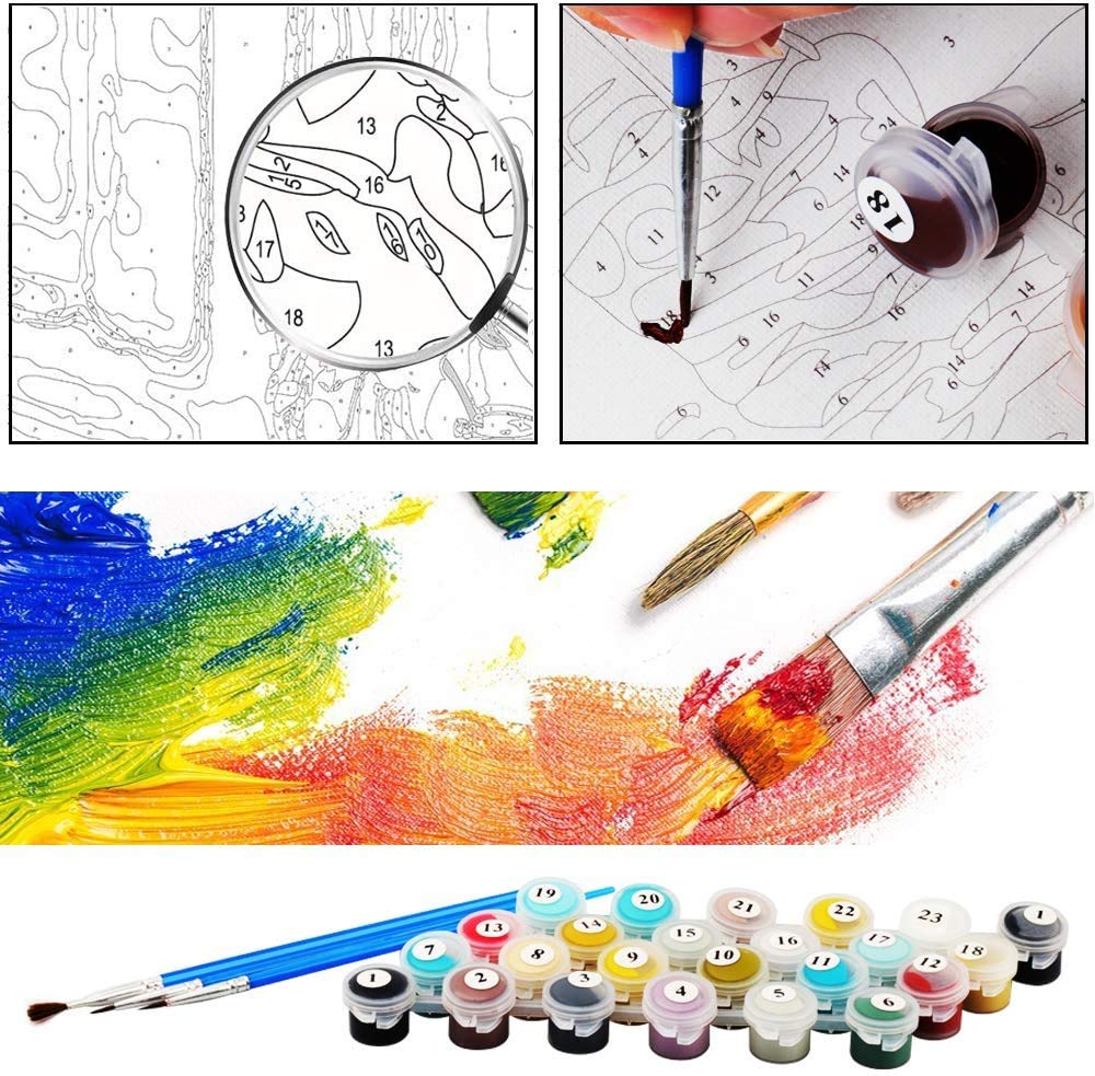 Painting by Number Kits for Adult, DIY Canvas Oil Painting Kit for Kids or Beginner with Paint brushes Acrylic Pigment Drawing Paintwork 16x20inch Without Frame (Sea view)