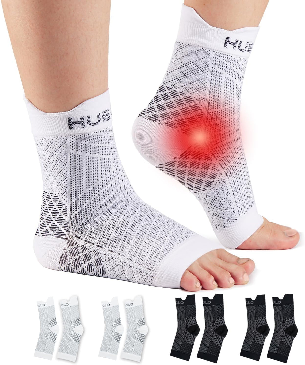 HUEGLO 4 Pairs Plantar Fasciitis Socks Neuropathy Neuro Socks Compression Socks for Women Men Ankle Support Brace for Weak Sprained Ankle Pain Relief Anti-Slip Foot Support Brace (2Blackand2White, S)