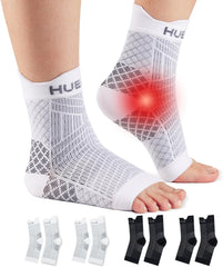 HUEGLO 4 Pairs Plantar Fasciitis Socks Neuropathy Neuro Socks Compression Socks for Women Men Ankle Support Brace for Weak Sprained Ankle Pain Relief Anti-Slip Foot Support Brace (2Blackand2White, S)