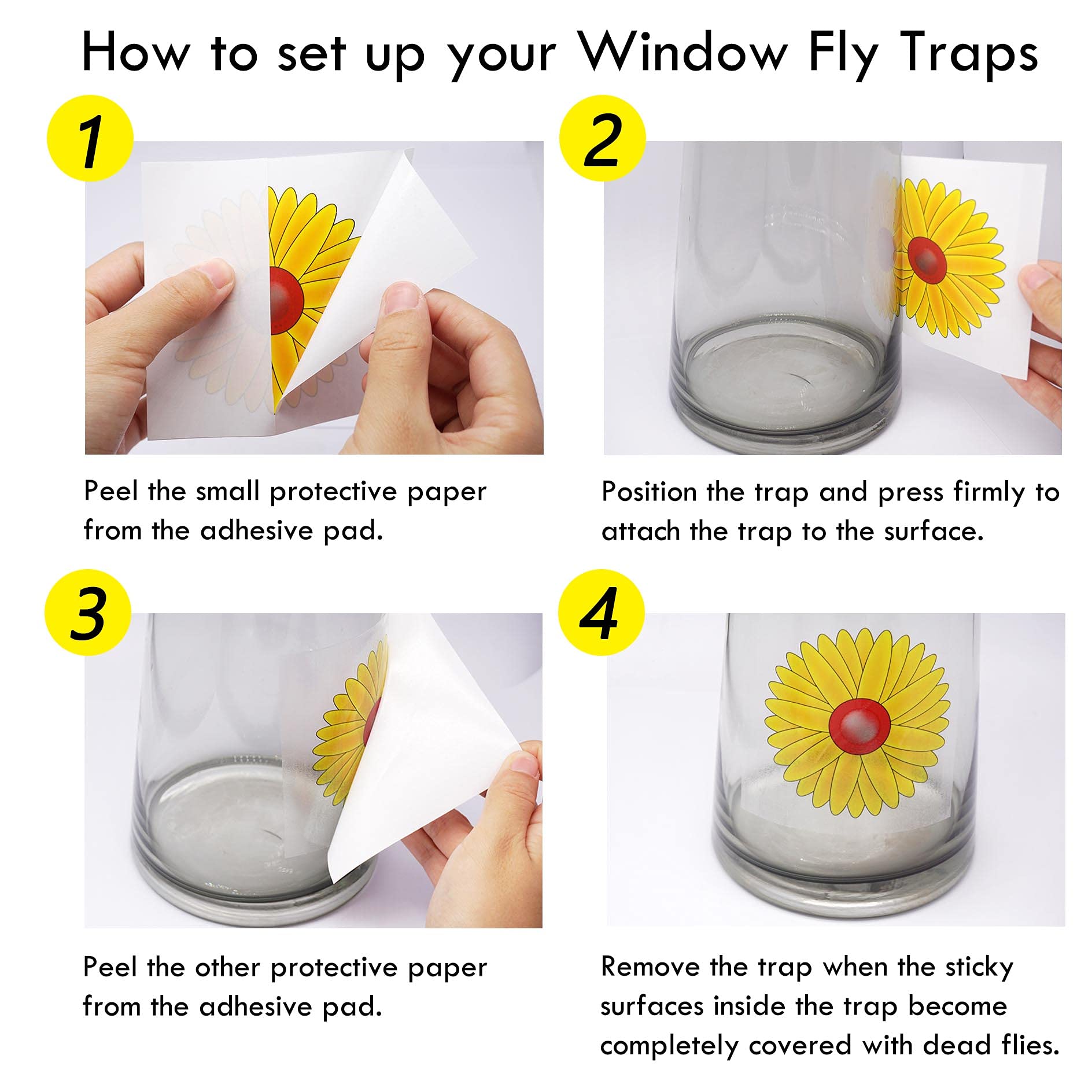 30PCS Window Fly Traps, Flies & Bug Window Fly Trap, Fly Trap Killer Stickers, Floral Pattern Design Sticky Fly Catcher for Indoor Houseflies Fly Gnat