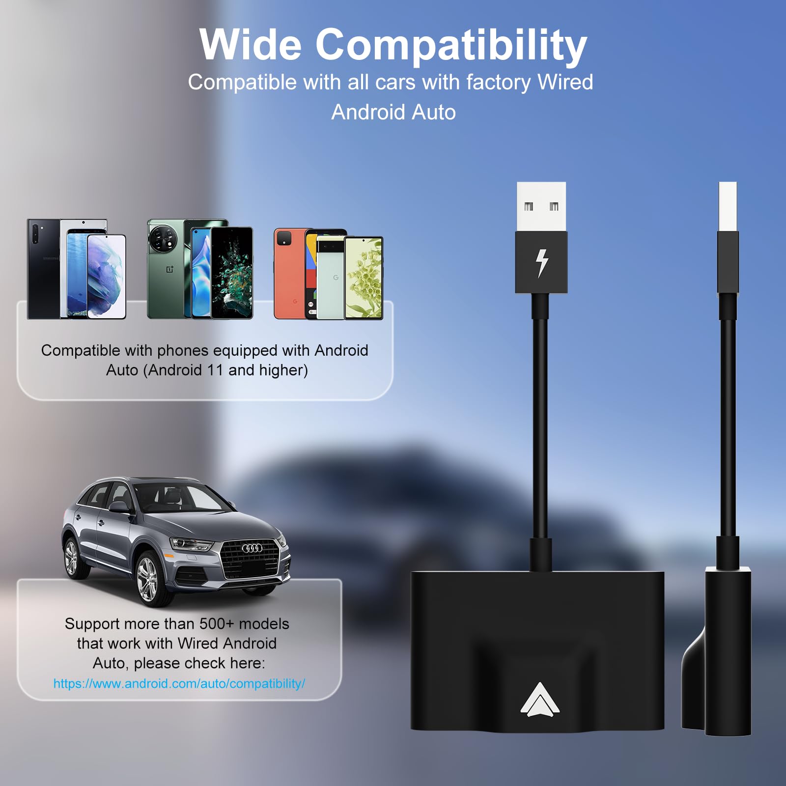 Jumpeak Android Auto Wireless Adapter for OEM Factory Wired Android Auto Cars, Plug & Play Easy Setup Wireless Android Auto Adapter Dongle for Android Phones Converts Wired Android Auto to Wireless