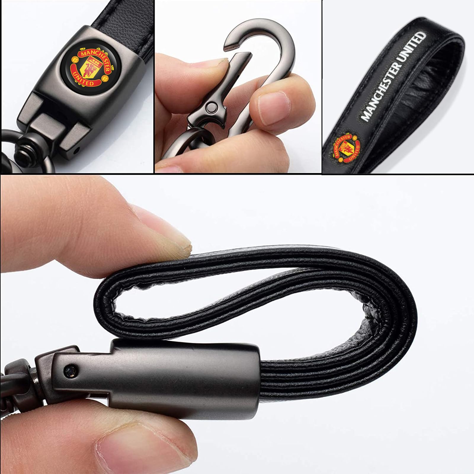 Manchester United Car Keychain Keyring for Manchester United Fans,FC Manchester United Car Key Chain Replacement Key Fob Holder,Leather Car Key Lanyard Car Key Hanger,Souvenir for Football Fans