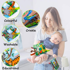 Eutionho Baby Soft Books Bath Baby Cloth Book, First Year 3D Animals Tails Crinkle Sensory Touch and Feel Book Fabric Activity for Baby/Toddler Kids Identify Skill Boys and Girls