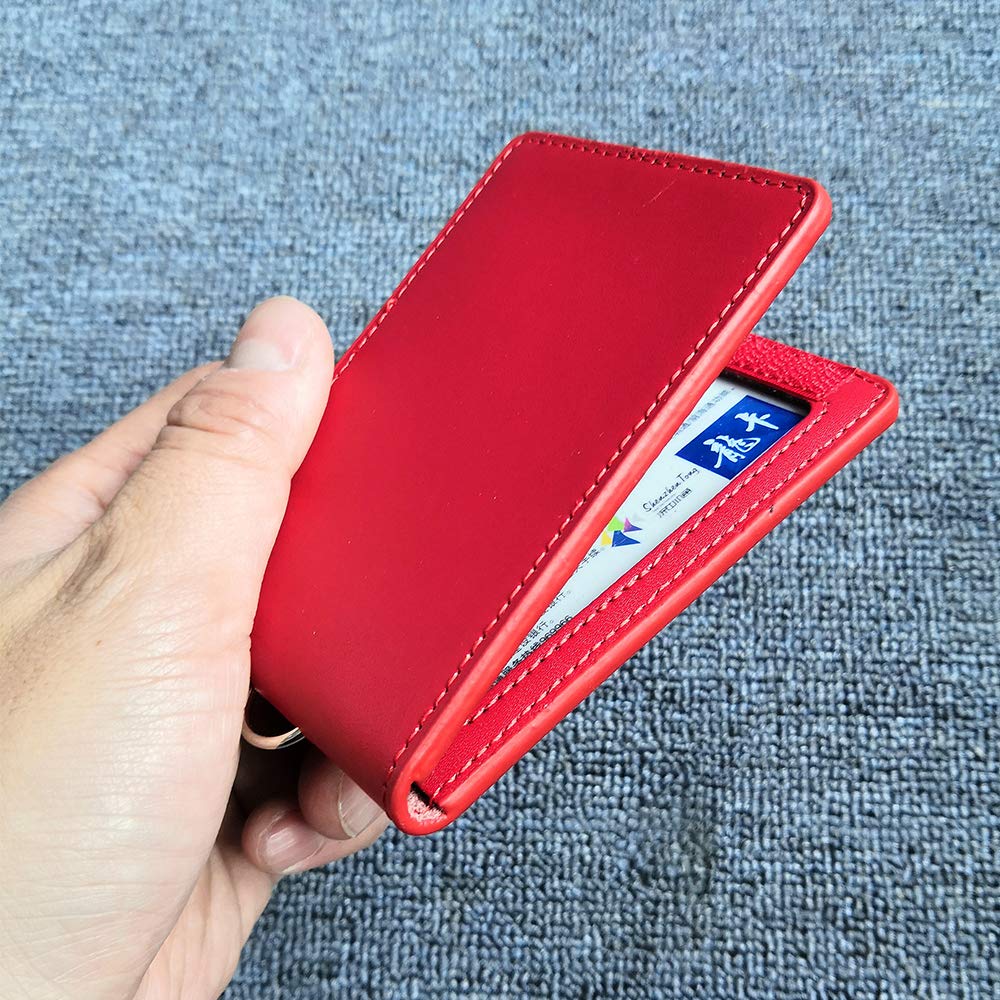 Hibate Genuine Leather Oyster Card Holder Bus Travel Pass Holders - Red