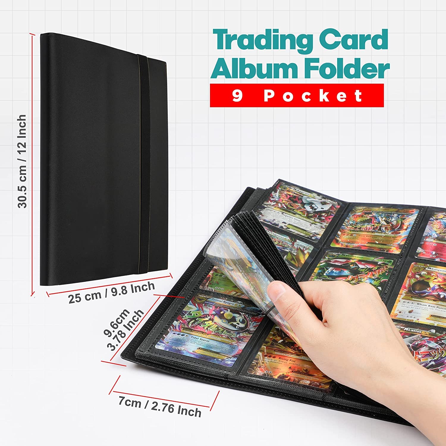 KAHEIGN 9-Pocket Trading Card Album, 432 Pockets PU Leather Card Folder Card Binder Holder Album with Elastic Strap for Pokemon Yu-Gi-Oh Sports Game Cards Collect