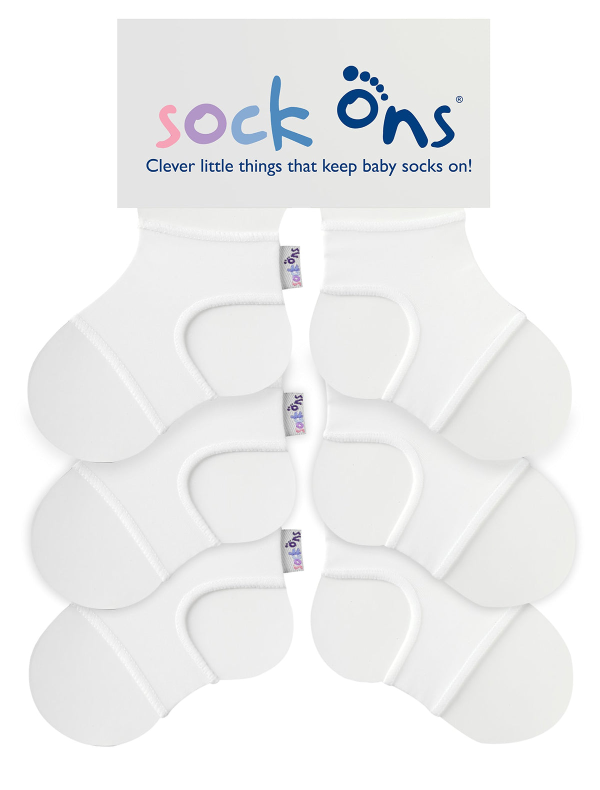 Sock Ons - Baby Sock Holders - 0-6 Months - 3 Pack (3 x White) - Amazing Value Pack - Keep Baby