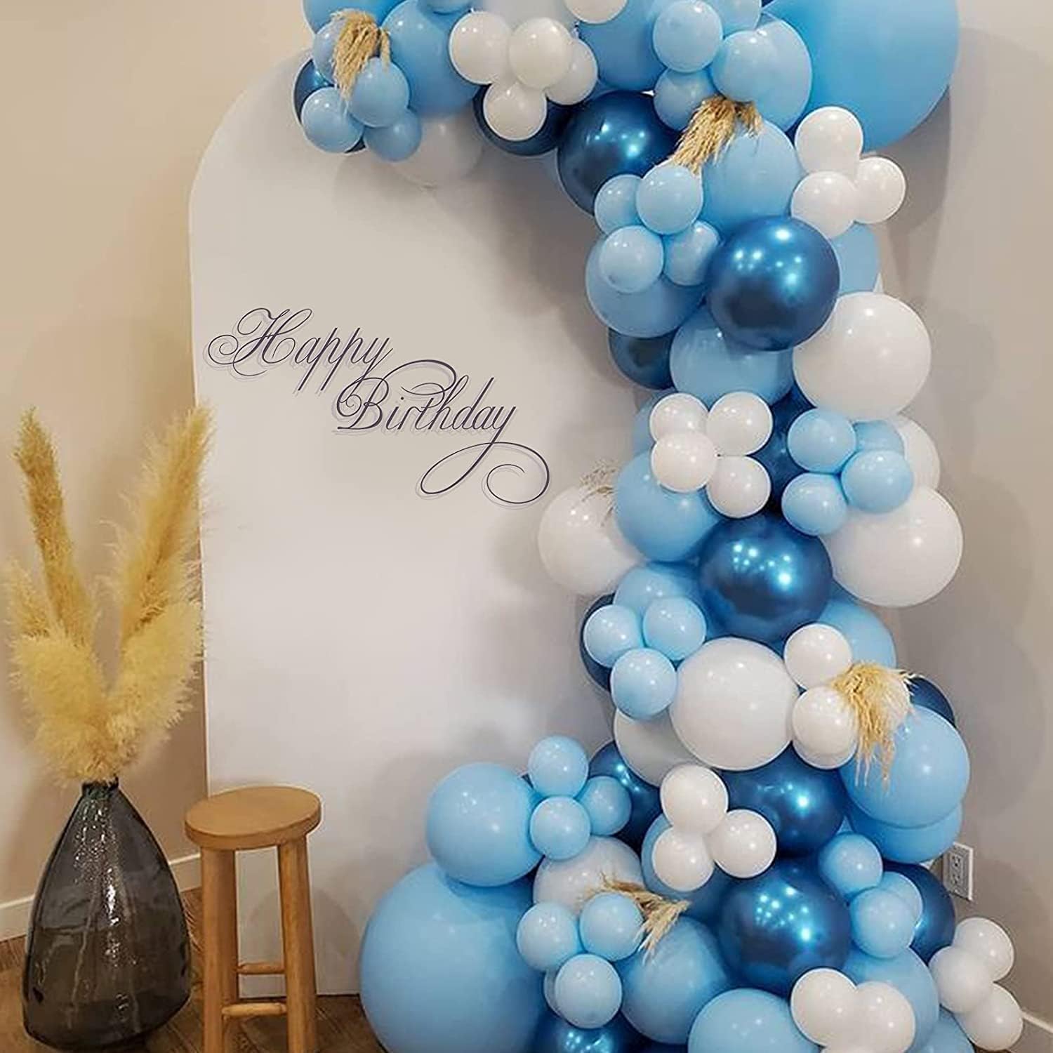 AOLOA Blue Balloon Set - 60PCS 12 Inches Metallic Chrome Blue Pearl Blue Latex Balloons with Ribbons for Bridal Shower, Blue Wedding, Baby Shower, Blue Birthday Party Ombre Decor