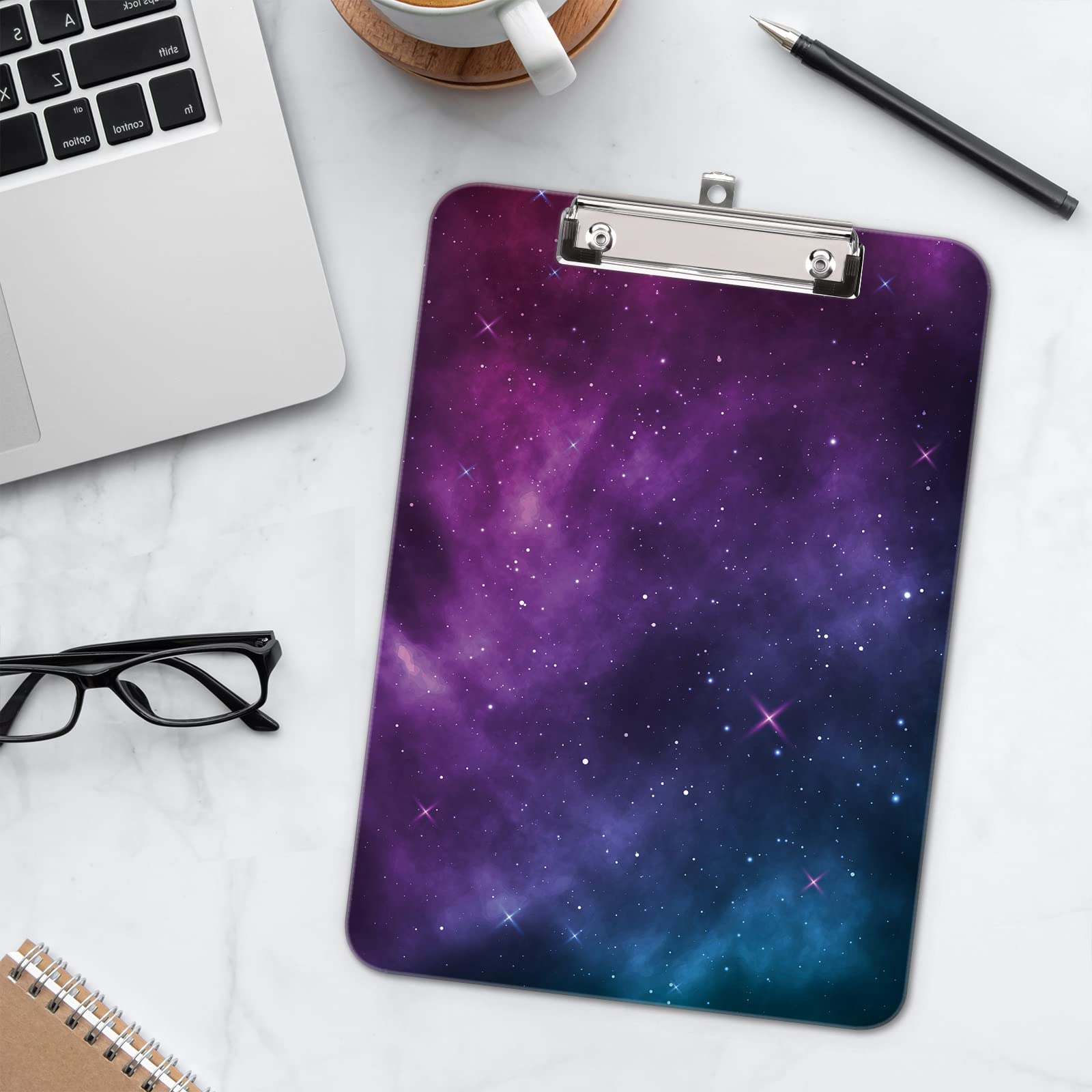 Hnogri Plastic Clipboard A4, Fashion Design A4 Letter Size Clipboards & Forms Holders for Office Supplies Lawyers,School Students and Kids, Low Profile Clip Cute Clipboard Folder, Night Sky