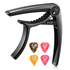 Donner DC-2 Guitar Capo for Acoustic and Electric Guitar Ukulele Bass Mandolin and Banjo with Guitar Picks, Black