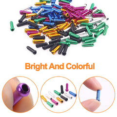 56 Pcs Bike Cable End Caps, Bicycle Brake Cables End Crimps, 7 Colors Aluminum Alloy Bicycle Cable Crimp Ends Tips Shifter for Road Bike, Mountain Bicycle