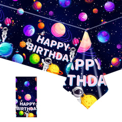 137*274cm Blue Happy Birthday Table Cloth Party for Boys Girls,Outer Space Astronautsh Party Disposable Plastic Tablecloth Table Cover for Kids Baby Girl Boy Birthday Planet Themed Party Decorations