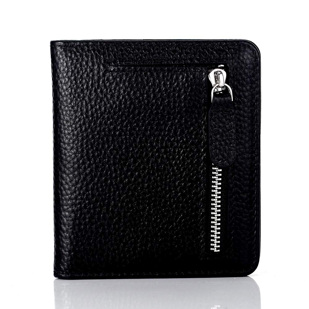 FT FUNTOR Small Wallet for Woman with Card Ladies Bifold Zipper Pocket RFID Blocking Leather Wallet Purse(Black)