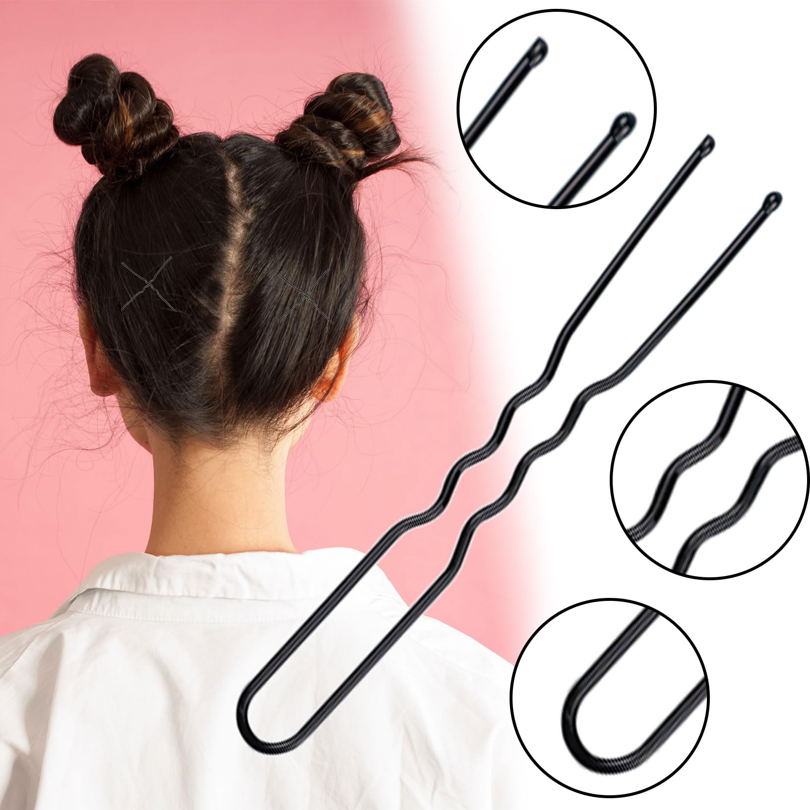 100 Pieces Black Hair Pins Bobby Pins, 6CM U shape Hair Bun Pins Clips, Wavy Design Hair Grips for Women Hair Styling