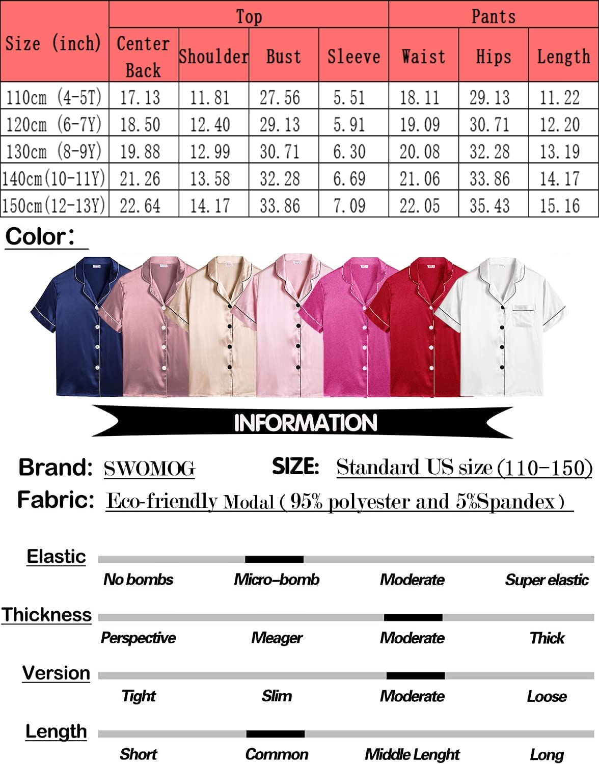 SWOMOG Girls Pyjamas Silk Satin PJs for Kids Boys Short Sleeve Sleepwear Silky Pyjama Sets for Teenage Children Emerald Green