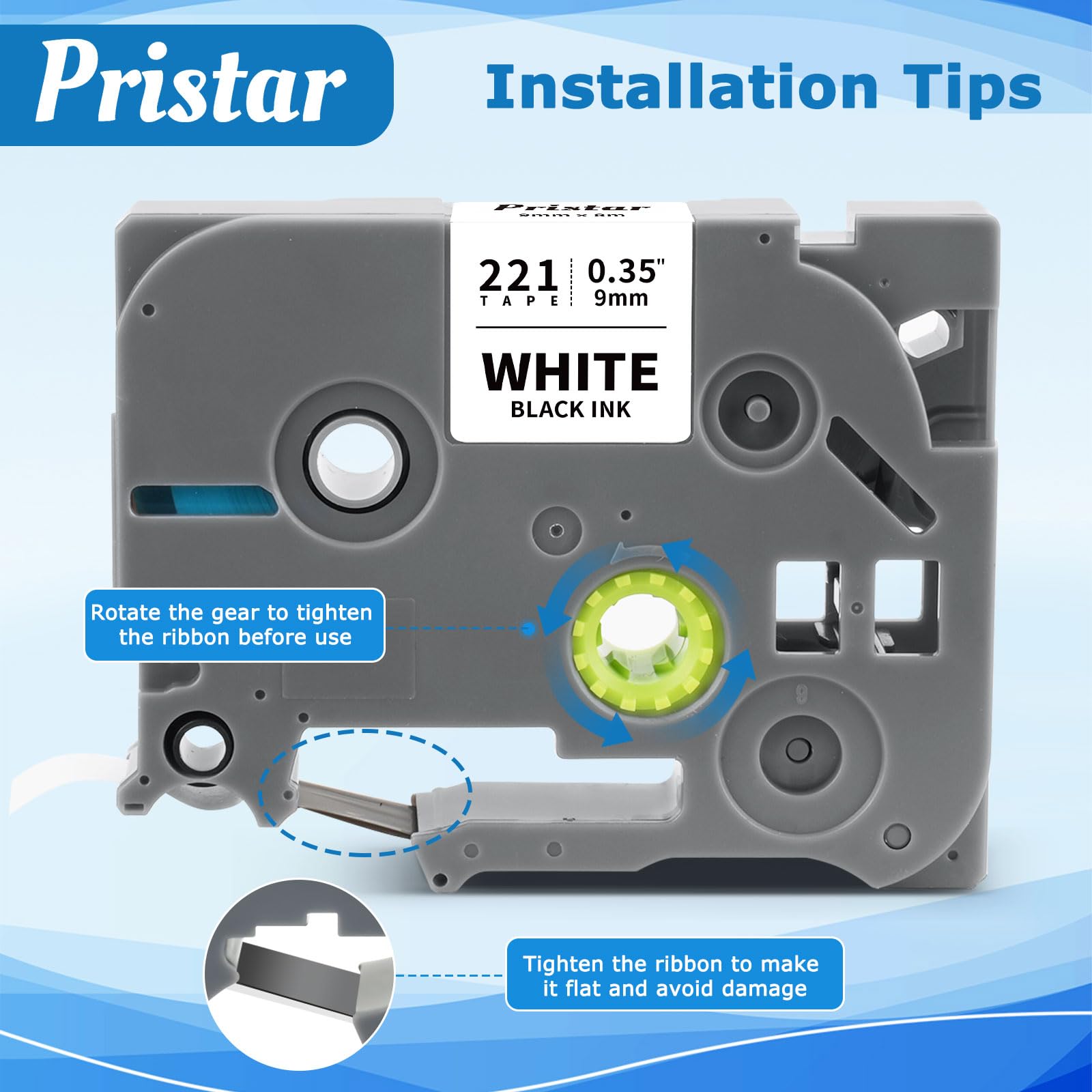 Pristar Compatible TZe-221 Label Tape Replacement for Brother Label Printer Tape 9mm TZe221 TZc221 for Brother PT-H110 PT-H100LB PT-H101C PT-H107B PT-P300BT PT-D210VP PT-1000, Black on White, 3-Pack