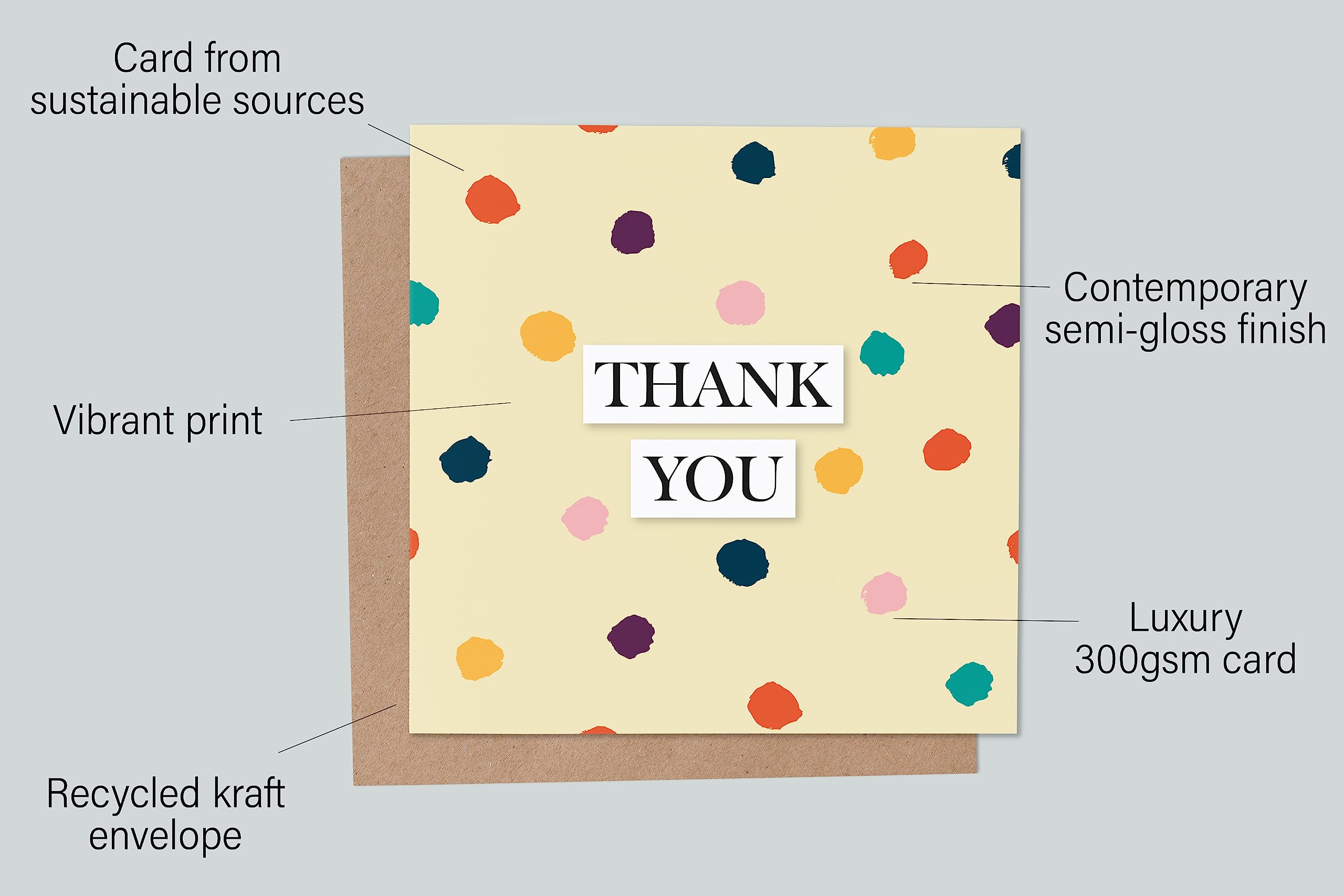 Thank You Card, Painted Style Polka Dots, Thank You Greeting Cards for Friend or Teacher, Thank You Card for Men or Women, Blank Inside, Kids Thank You Card, Wedding Thanks