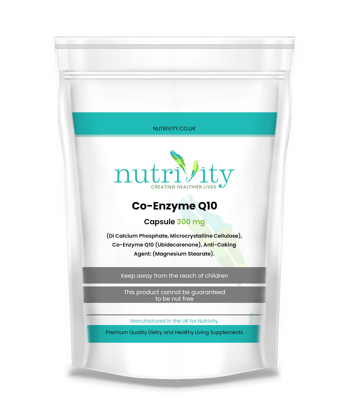 CoQ10 300mg Vegan Capsule - Co Enzyme Q10 High Strength Naturally Fermented Ubiquinone - Made in The UK by Nutrivity (30)