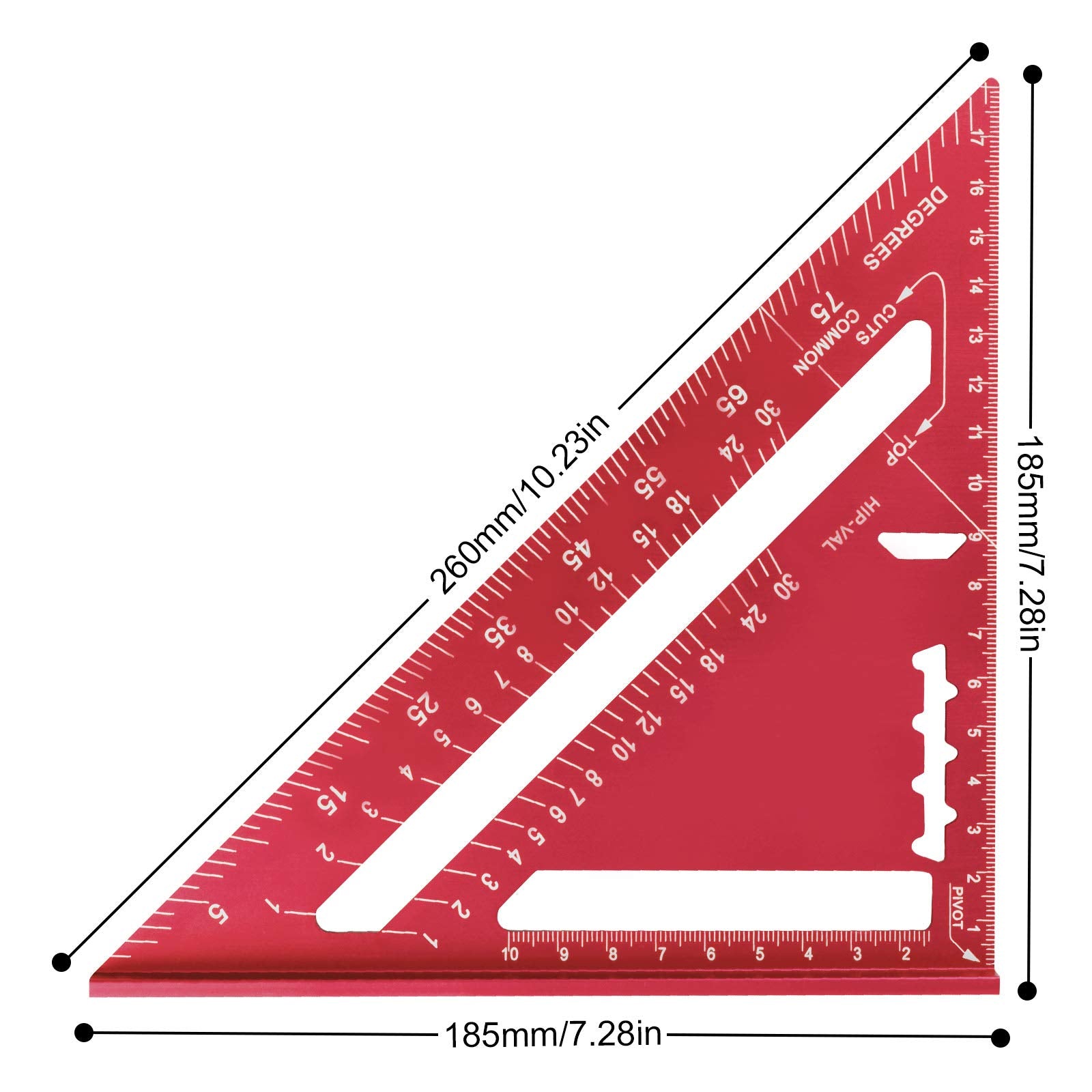 7 Inch Triangle Ruler, Red Triangle Ruler, High Precision Aluminum Alloy Triangle Ruler,Layout Measuring Tool for Engineer Carpenter (Metric)