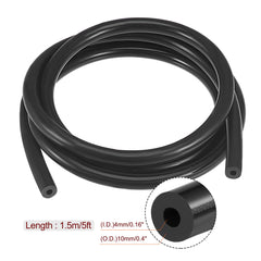 sourcing map Vacuum Silicone Tubing 4mm ID 10mm OD 3mm Wall Thick Tube Hose for Engine 1.5m Black