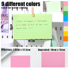 Koogel Ruled Index Cards Paper, A6 Revision Cards Lined 9 Colours Flash Cards 150 x 100mm 6x4 inchesNote Cards Record Cards for School Learning Memo Office 180PCS