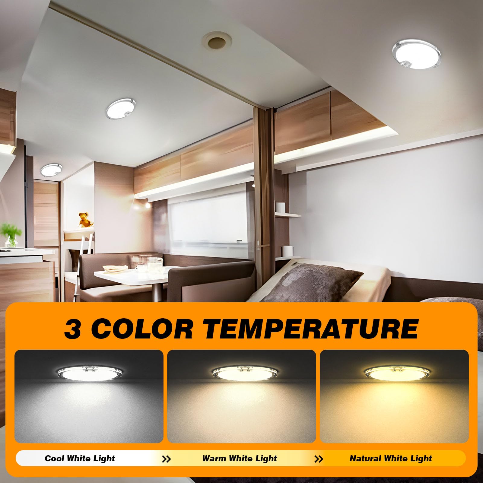 Kriogor 12V LED Caravan Interior Lights Ceiling Lights with Remote 54LED Dimmable 12V LED Lights Campervan 3 Color 6000K Universal for Camper Motorhome Cabinet Wardore Bookshelf Kitchen Bathroom(3PCS)