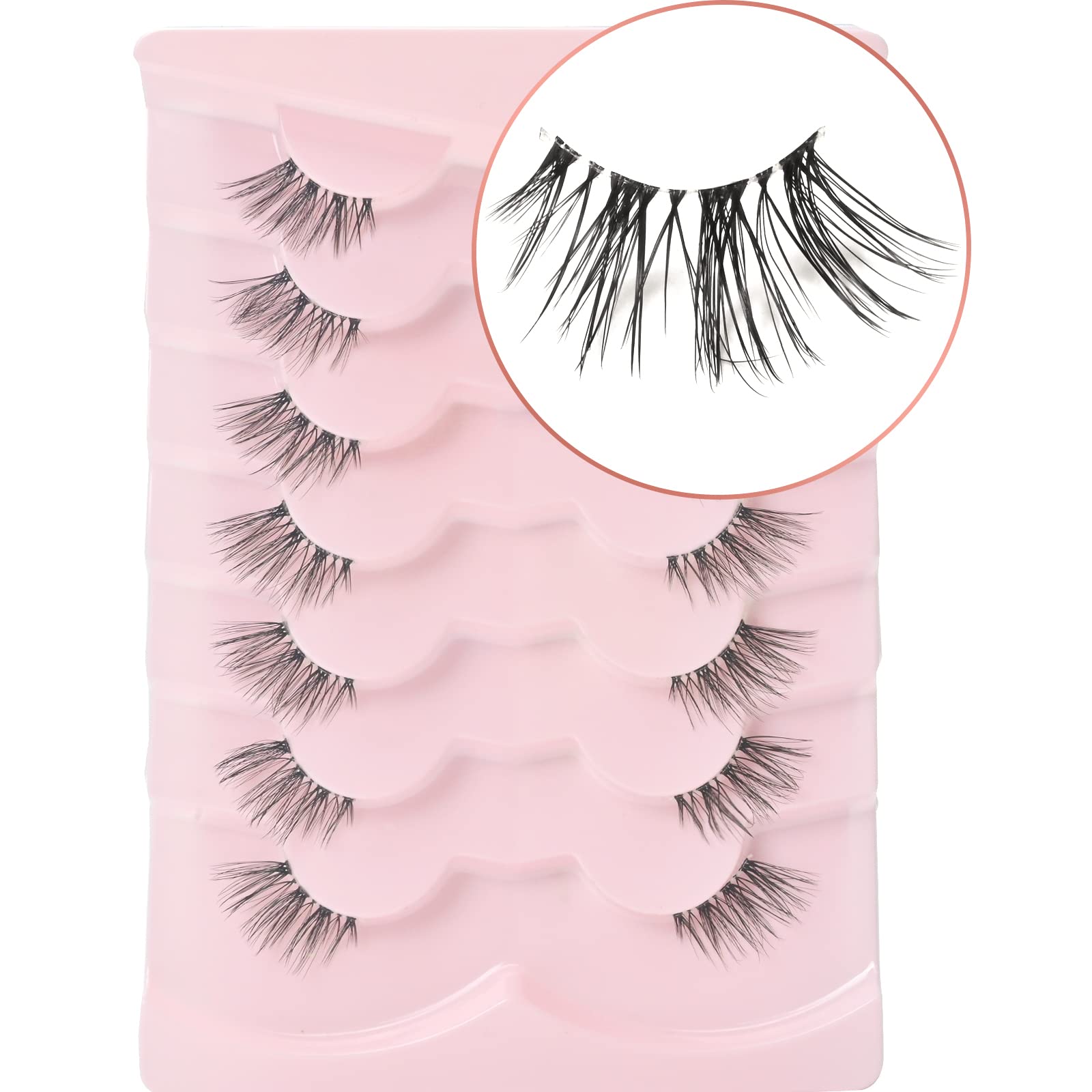 Onlyall Natural Lashes Half Lashes Natural Look False Eyelashes Wispy Lashes Natural Half Eyelashes Clear Band Lashes Pack 3D Faux Mink Lashes 7 Pairs C03…