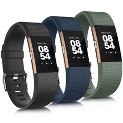 AK Compatible For Fitbit Charge 2 straps for Women Men,3 Pack Replacement strap for Fitbit charge 2 strap, Adjustable Sport Wristbands for Fitbit Charge 2 HR (Large, Black/Blue/Cactus)