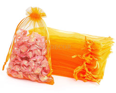 XMASOLDECOR 20PCS Large Orange Organza Gift Bags 10 x 15 cm Jewellery Pouches Wedding Party Favour Candy Bags Drawstring Gift Bags for Anniversary, Birthdays and Baby Showers