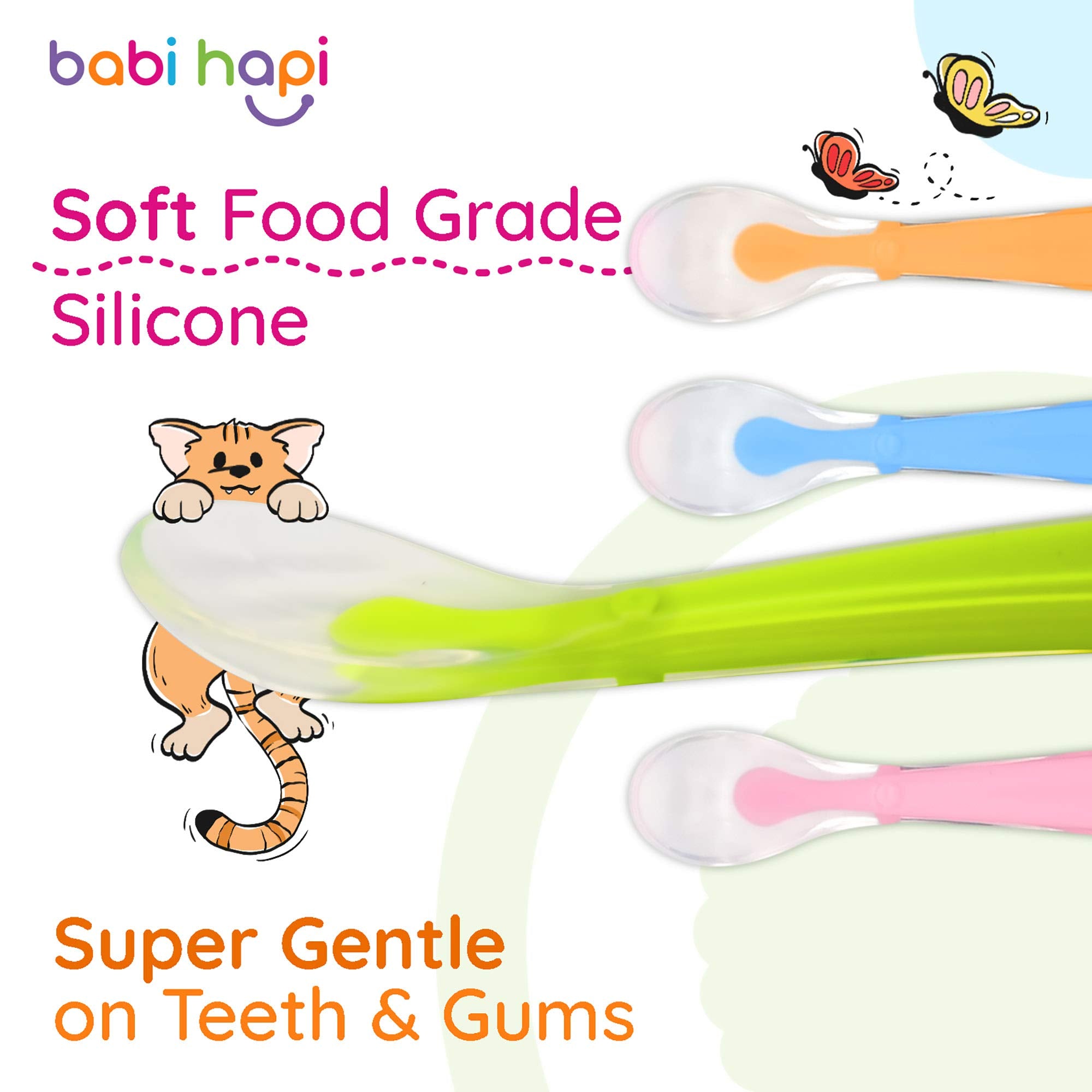 Baby Spoons Silicone Spoon for Baby weaning - BPA Free Baby Feeding and weaning Spoons for with Baby Spoon Set, Baby Food Pouches, Cutlery for Babies, Toddler and Kids. BPA Free 4 Pack