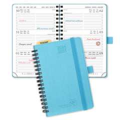 POPRUN Academic Pocket Diary 2024-2025 A6 (16x10.5 cm) Week to View Soft Cover Spiral 17 Months (Aug'24 - Dec'25) Small Diary,Mid Year Weekly PU Leather Planner (Blue Green)