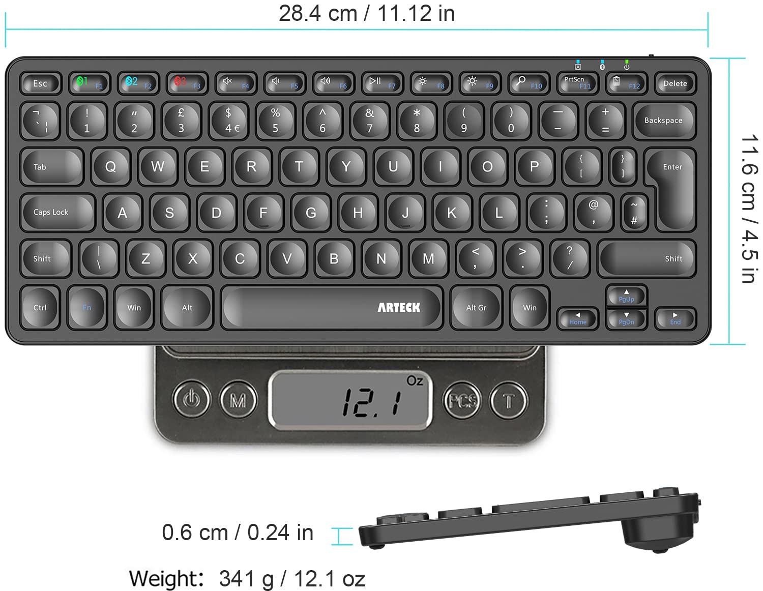 Arteck Universal Multi-Device Bluetooth Keyboard Ultra Slim and Compact Wireless Bluetooth Keyboard with Media Hotkeys for Windows iOS iPad OS Android Computer Desktop Laptop Surface Tablet Smartphone