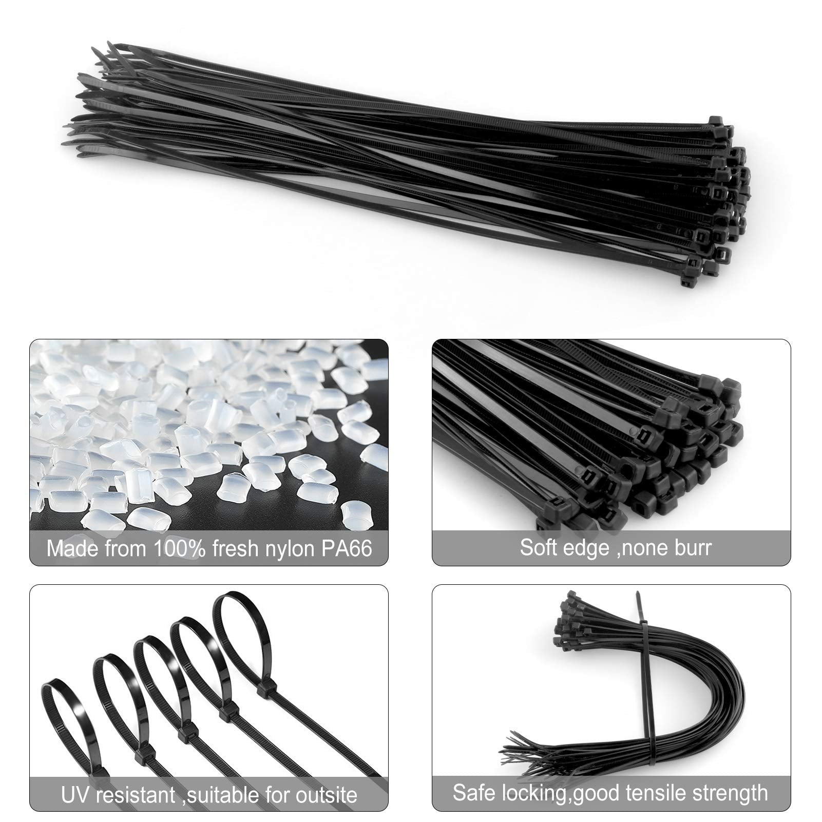 MEKEET Small Cable Ties Black 100 Pack - 200mm x 3.6mm Plastic Cable Ties 8 Inch Zip Ties Self Locking Tie Wraps for Home Office Garage Workshop and DIY