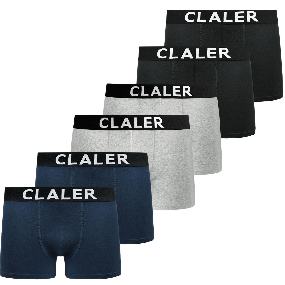 CLALER Boxer Shorts Mens 6 Pack Cotton Trunks Stretchy Soft Fitted Briefs Comfortable and Breathable Men's Underwear Suitable for Daily Sports Outdoor (2 x Blackand2 x Blue and 2 x Grey, L)