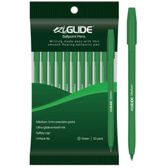 Eziglide Ballpoint Green Pen, Pack of 10 Ballpoint Pens, Smooth Writing Action-Medium Point 1.0mm Coloured Pens Multipack - Ball Point Pens Ideal Pens for School, Home or Work Stationery Supplies